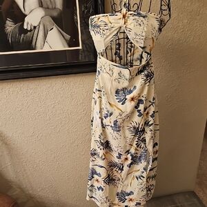 SHEIN Strapless Floral Dress - Blue and Cream